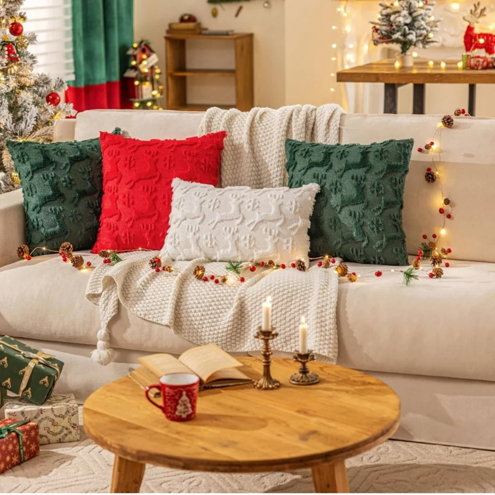 Snowflake and‎ Sleigh christmas Pillow Covers (Green, 20